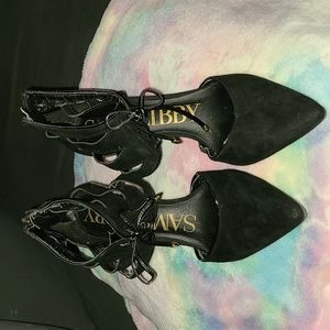 Black strappy kitten heels